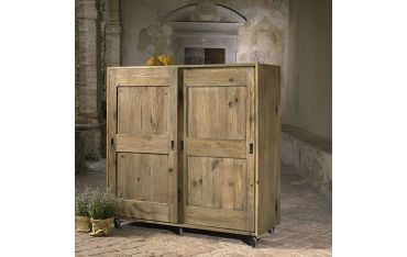 Credenza con Ruote in Pino Vecchio 6 Ripiani Ante Scorrevoli Guarnieri  Girasole