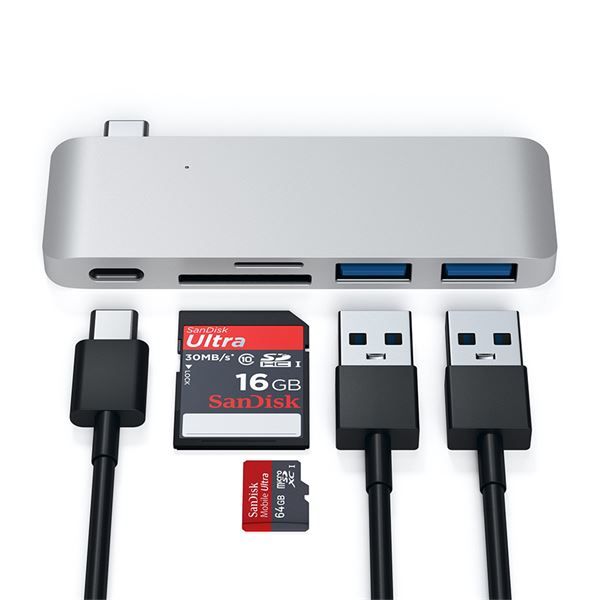 Hub Usb-c Con Card Reader E Porta Usb-c Pass-through Silver - Satechi - STC.ST-TCUPS