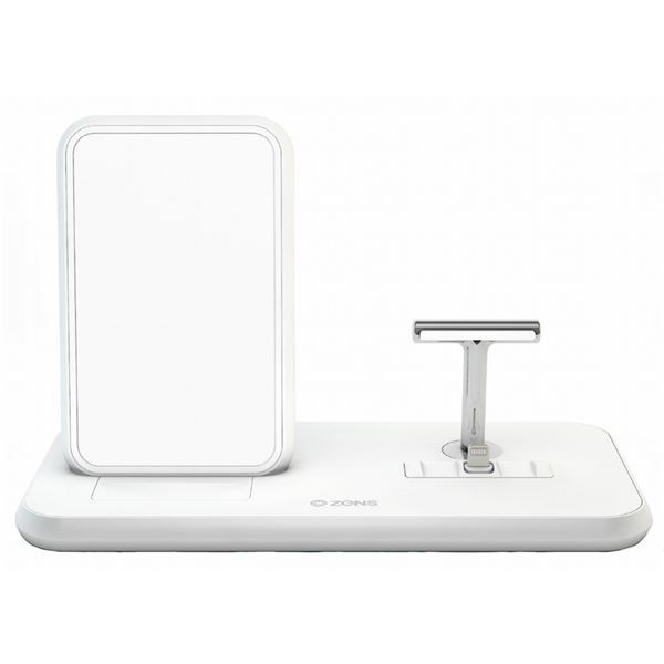 Supporto Ricarica Wireless Qi + Lightning + Usb In Alluminio - Bianco - Zens - ZNS.ZEDC06W/00