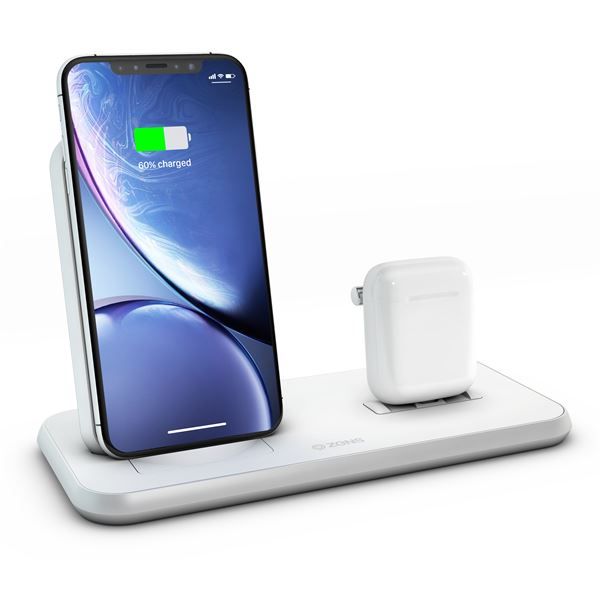 Supporto Ricarica Wireless Qi + Lightning + Usb In Alluminio - Bianco - Zens - ZNS.ZEDC06W/00