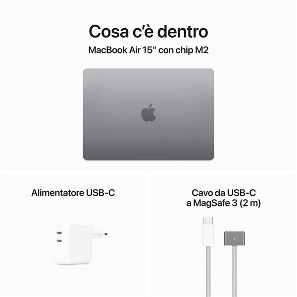 Macbook Air 15\" M2 Chip 8-core Cpu 10-core Gpu 256gb - Grigio Siderale - Apple - APP.MQKP3T/A