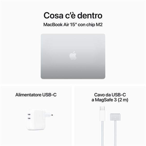 Macbook Air 15\" M2 Chip 8-core Cpu 10-core Gpu 256gb - Argento - Apple - APP.MQKR3T/A